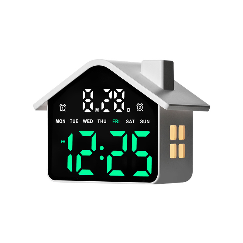 New LED Alarm Clock House Shape Clock Electronic Clock Multifunctional with Night Light Simple Clock GH9033
