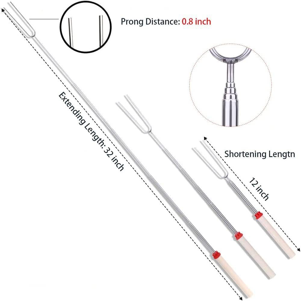 Zibo BBQ Festival Outdoor BBQ Stainless Steel Telescopic BBQ Fork U-shaped Wooden Handle BBQ Stick Roast Fork BBQ Skewer