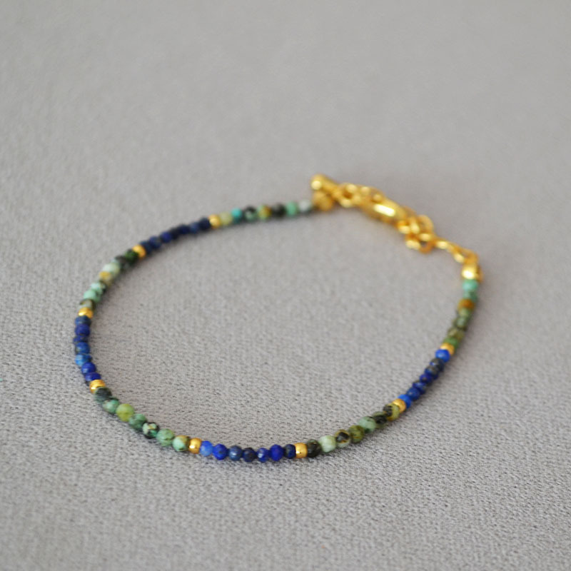 Turquoise lapis lazuli handmade beaded simple necklace锁骨链 for women