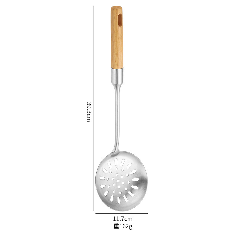 304 stainless steel spatula spoon beech wood wok spatula soup spoon anti-scald chef spoon spatula Shuangli wooden handle set long handle