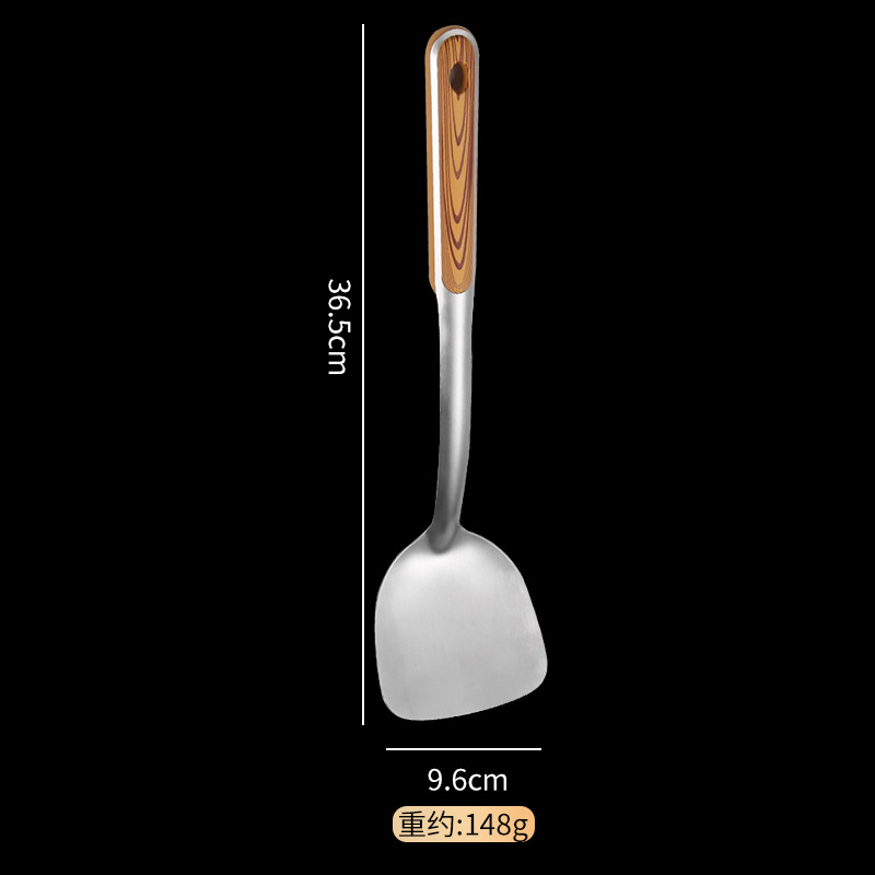 Thickened stainless steel spatula imitation wood grain soup spoon frying spatula household kitchen long handle cooking spatula kitchen utensil