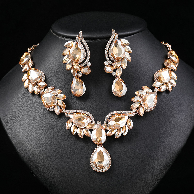 Multi-Color Gemstone Necklace Set Women Bride Banquet Dress