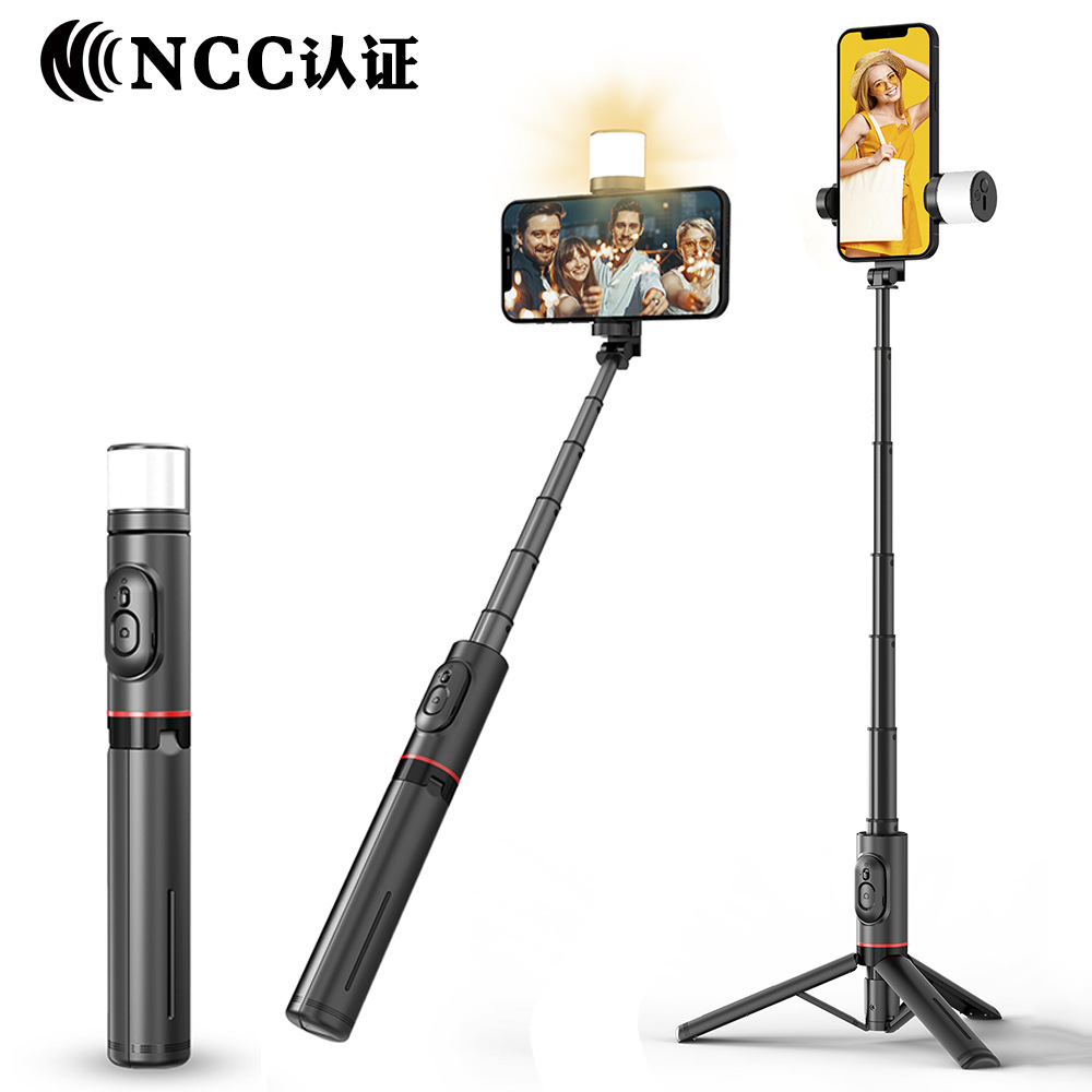 Q12S Bluetooth Selfie Stick Mini Integrated Fill Light Tabletop Handheld Live Streaming Phone Holder Desktop Tripod