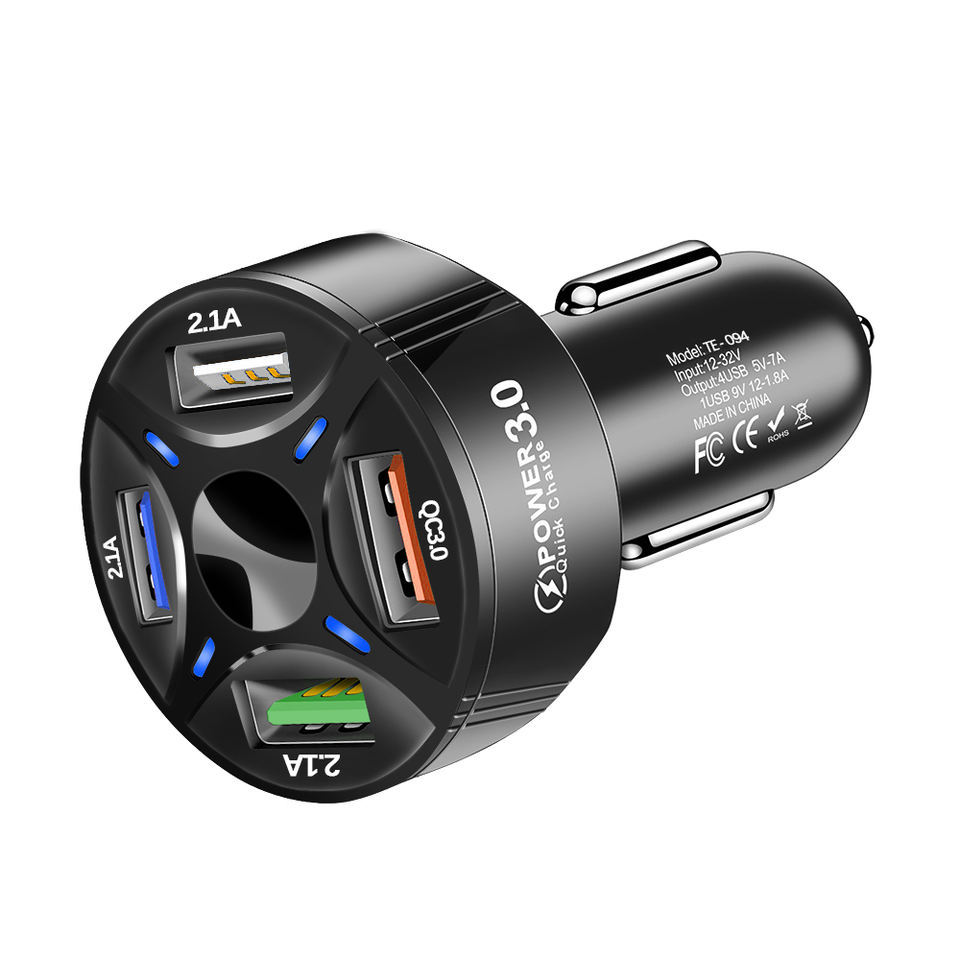 66W 7A QC3.0 Car Phone Charger 5USB 4-Port QC3.0 Fast Car Charger