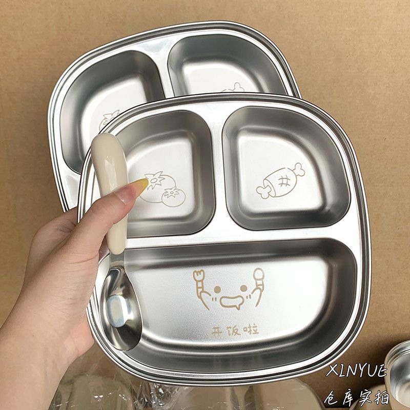 Food-grade stainless steel children's plate cartoon baby eating plate household student portable commercial bento box