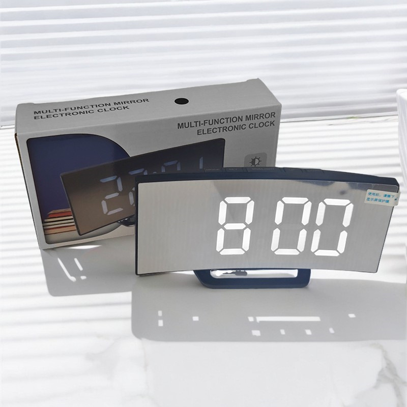 Curved electronic alarm clock large screen LED digital clock learning office desktop silent electronic alarm clock