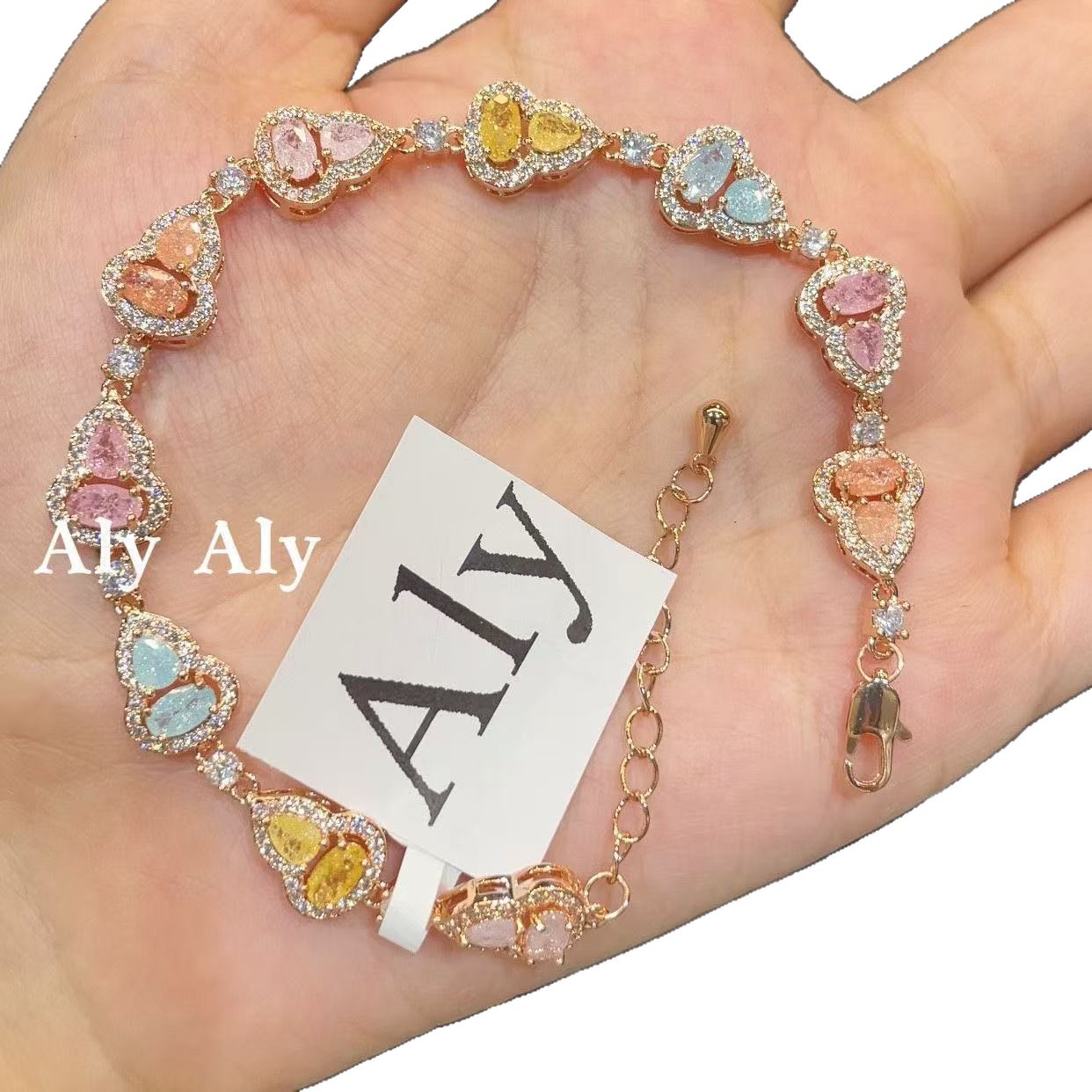New Colorful Full Diamond Gourd Bracelet for Women Exquisite Bracelet Sweet Elegant Hand Jewelry