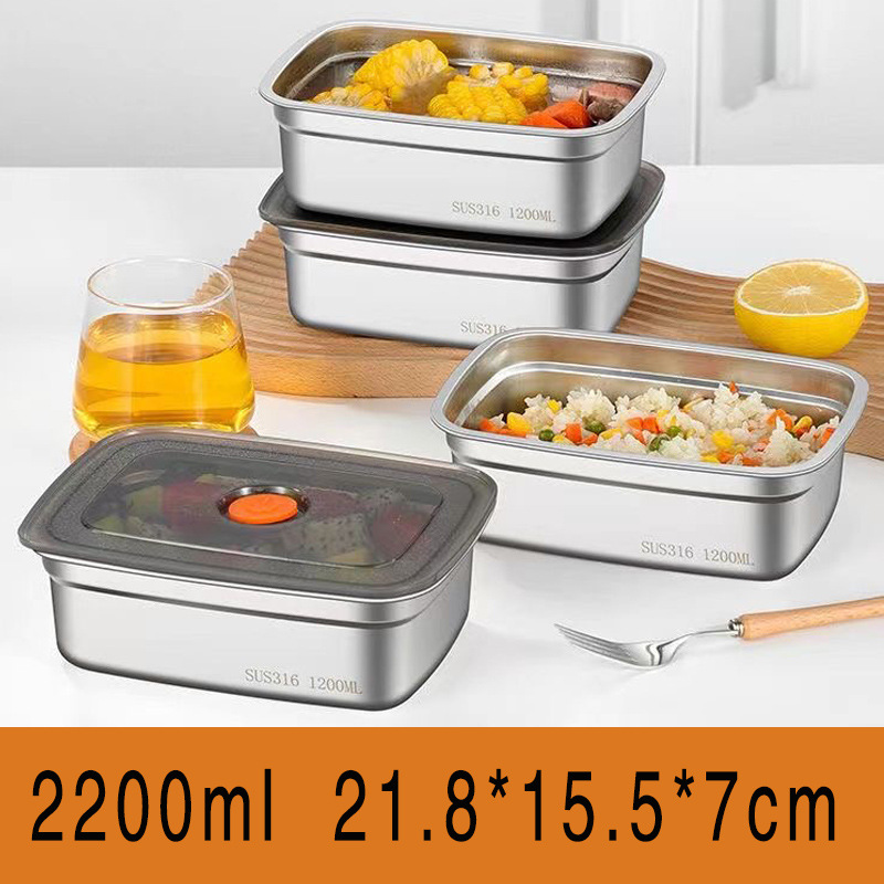 Stainless steel fresh-keeping box with lid refrigerator storage box office worker lunch box meal box sealed box rectangular box