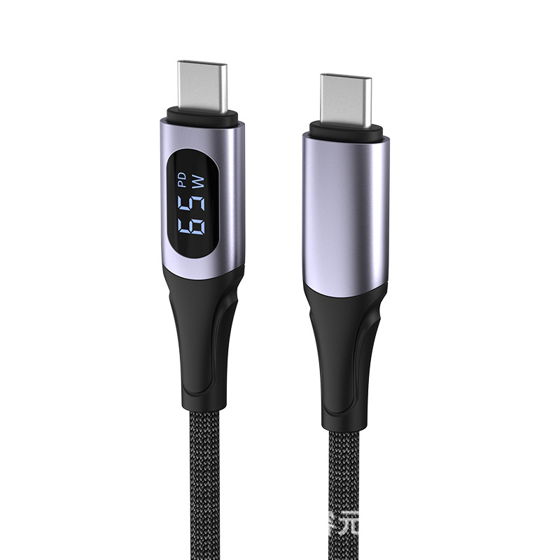 PD65W Digital Display Fast Charging Data Cable Dual TYPE-C-C Braided Data Cable Phone Computer Fast Charging Cable