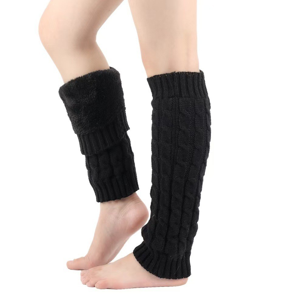 Autumn Winter Knit Cable Pattern Stacked Socks Cuff Women's Fleece Lined Foot Warmers Jacquard High Tube Thick Warm Leg Warmers
