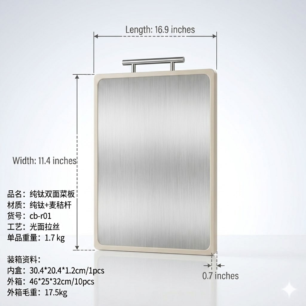 Household double-sided anti-slip anti-mold cutting board kitchen fruit cutting thickened portable antibacterial lip double-sided pure titanium cutting board