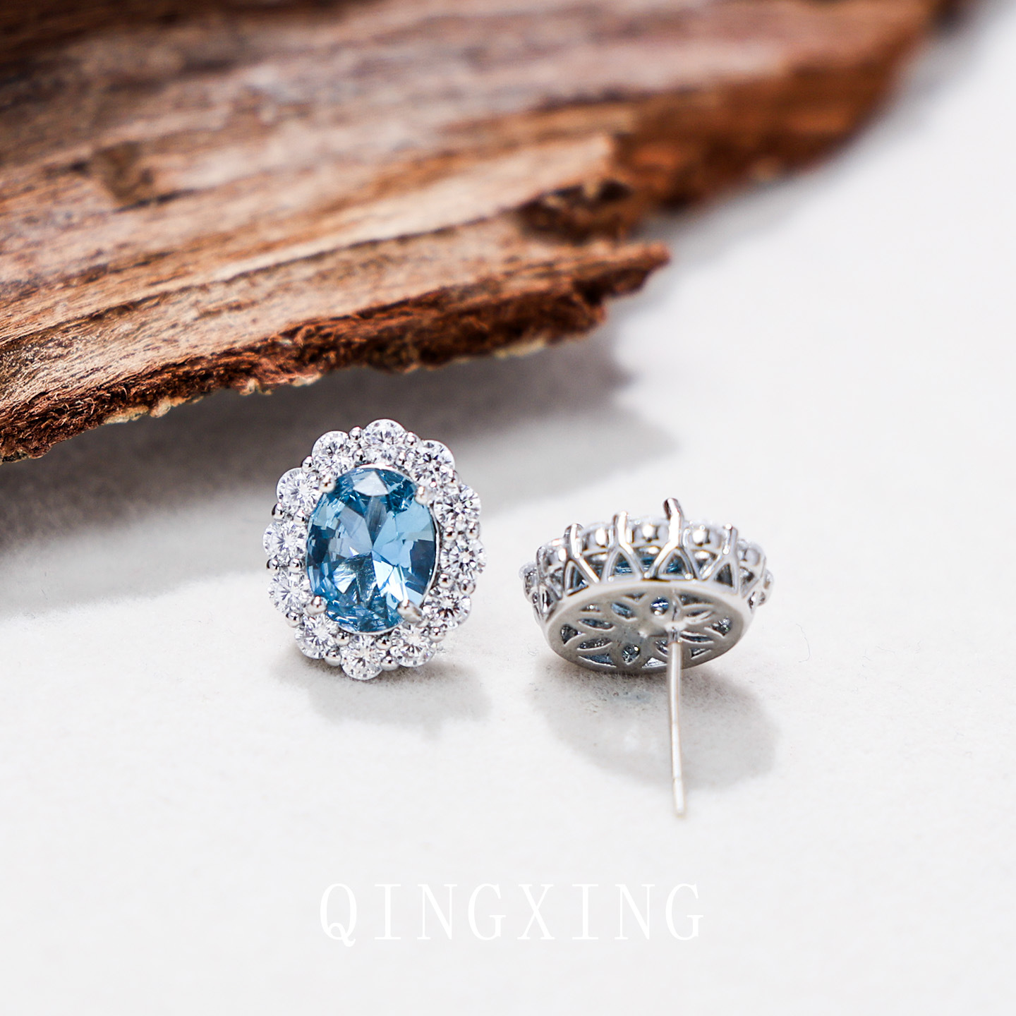 S925 Pure Silver Needle Red Corundum Light Blue Spinel Ear Studs Fresh Olive Zirconia Closed Back Ear Jewelry Women's
