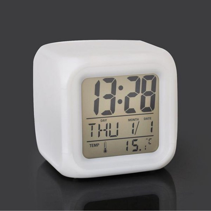 LED Colorful Changing Square Clock Student Children Temperature Night Light Electronic Alarm Clock Colorful Clock