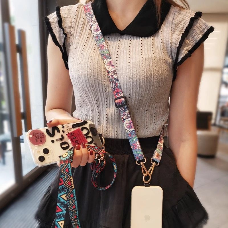 Ethnic Style Phone Lanyard Adjustable Phone Strap Crossbody Neck Strap Simple Backpack Strap