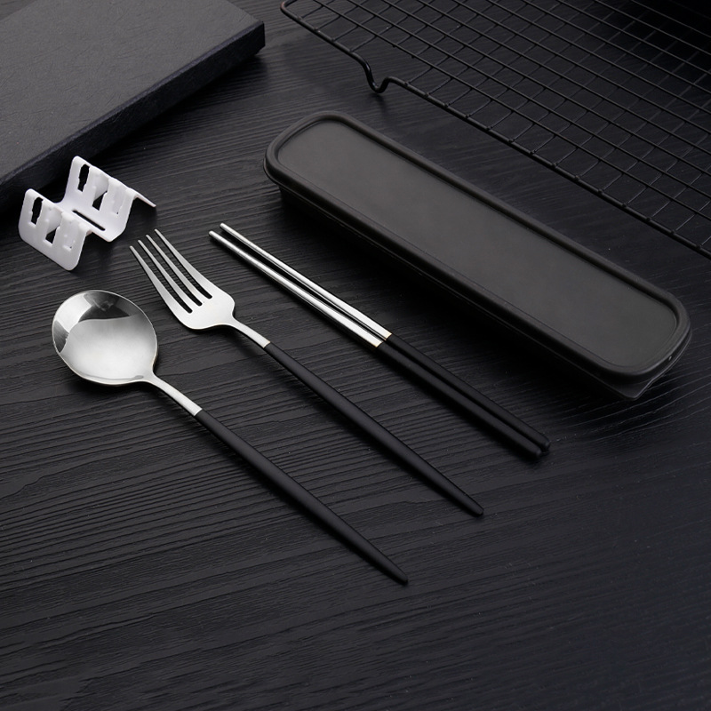 Stainless steel cutlery set Portugal fork spoon chopsticks set three-piece student portable cutlery set