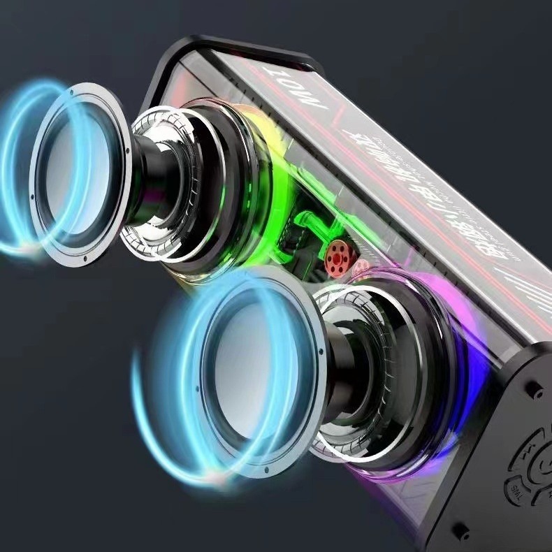 Bluetooth Speaker Transparent Mecha Dual Sound Small Steel Cannon Wireless Mini Speaker Loud Volume Colorful Light Subwoofer
