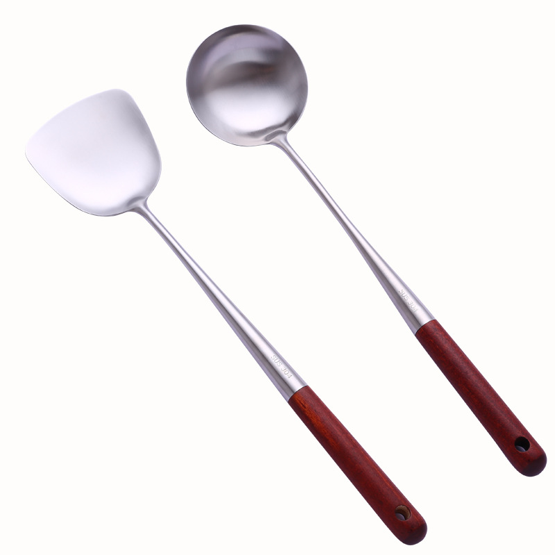 304 stainless steel extended rosewood spatula frying spatula thickened anti-scald household soup spoon kitchen spatula spoon set