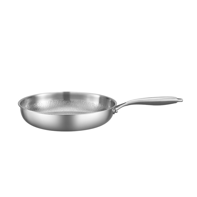 Flat bottom pan hammer pattern household uncoated steak titanium frying pan titanium alloy non-stick pan gas stove with titanium pan