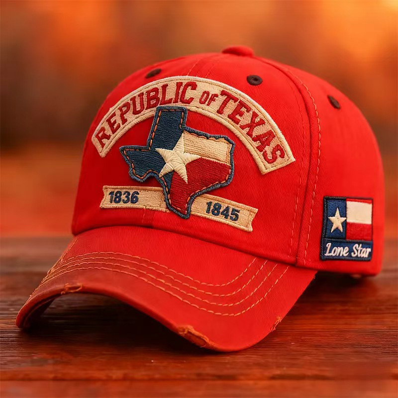 New Texas Distressed Baseball Cap Memorial Embroidered Hat Washed Sun-Protective Embroidery