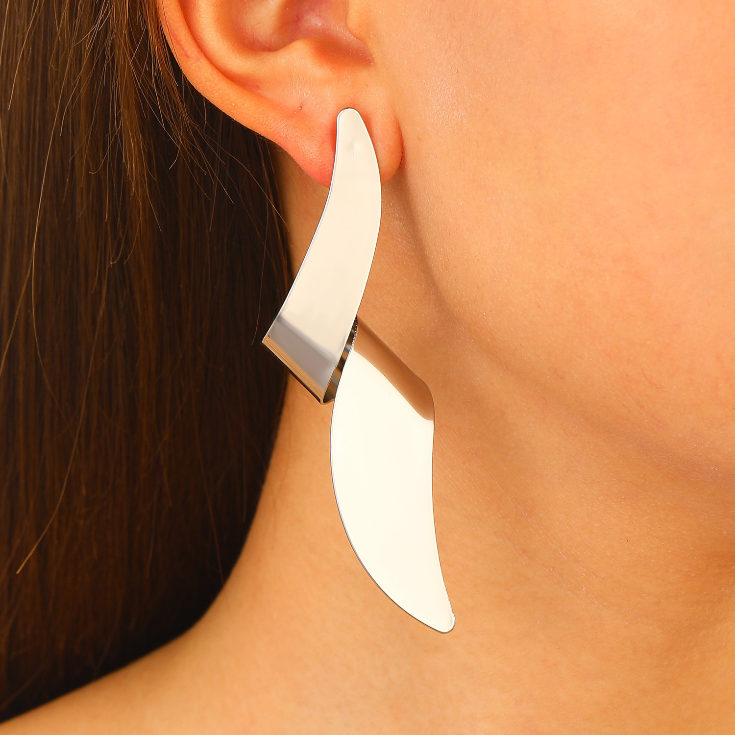 Liquid Lava Metal Heart Oval Earrings Geometric Irregular Wrinkle Earrings Accessories