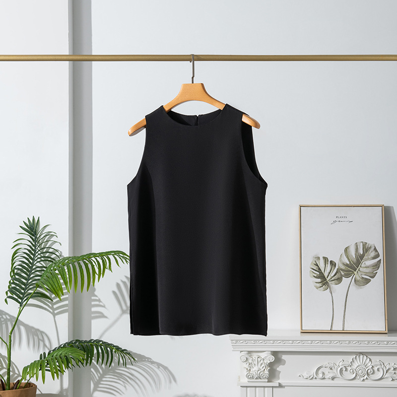 Summer Sleeveless Heavyweight Silk Vest for Women Double Layer New Base Black Camisole Mulberry Silk Commute Round Neck Top