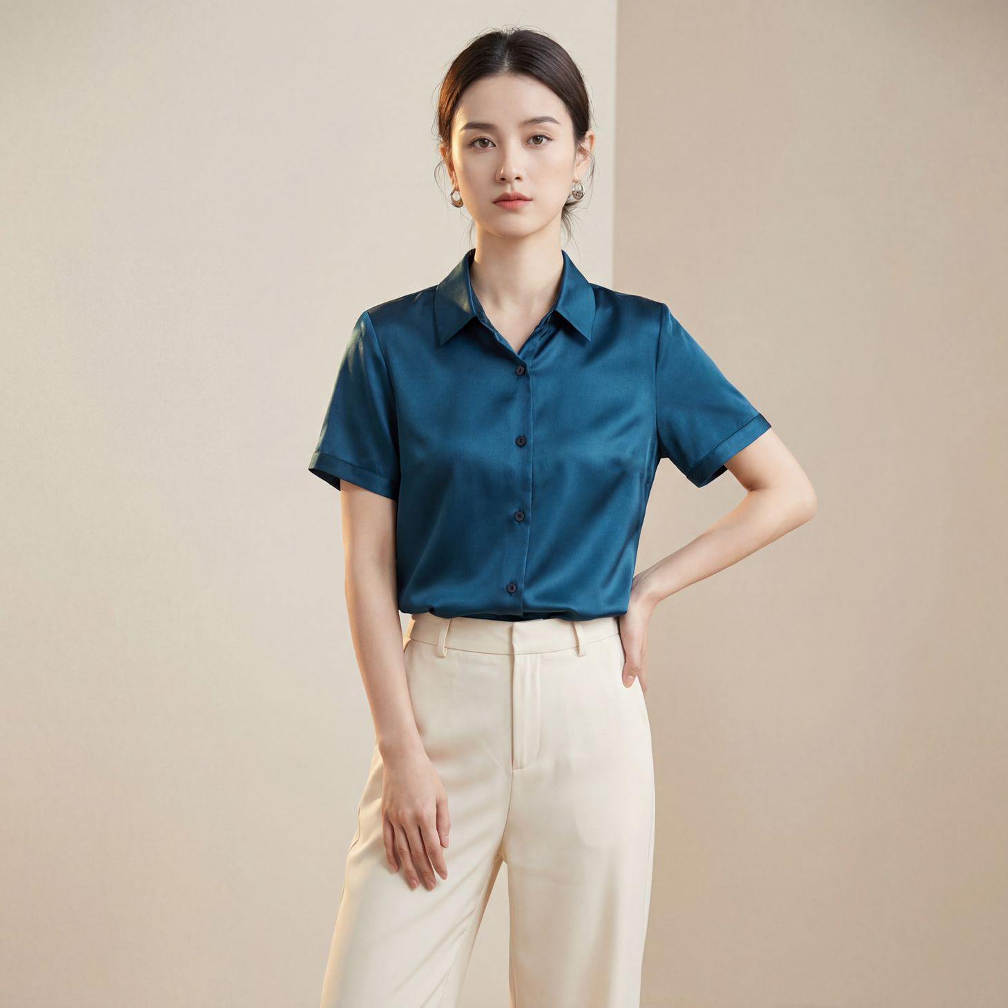 Mulberry Silk Blouse for Women Short Sleeve Summer New Basic Professional Wear Shirt Niche Commute Top