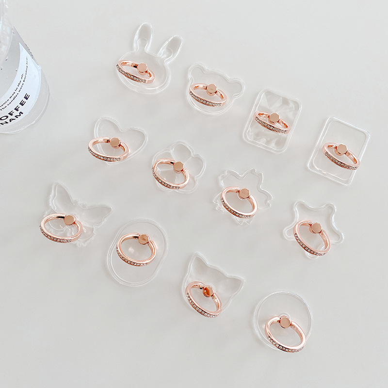 Rhinestone Transparent Ring Stand Rose Gold Ring Diamond Phone Stand Thirteen Crystal Rhinestone Ring Stand