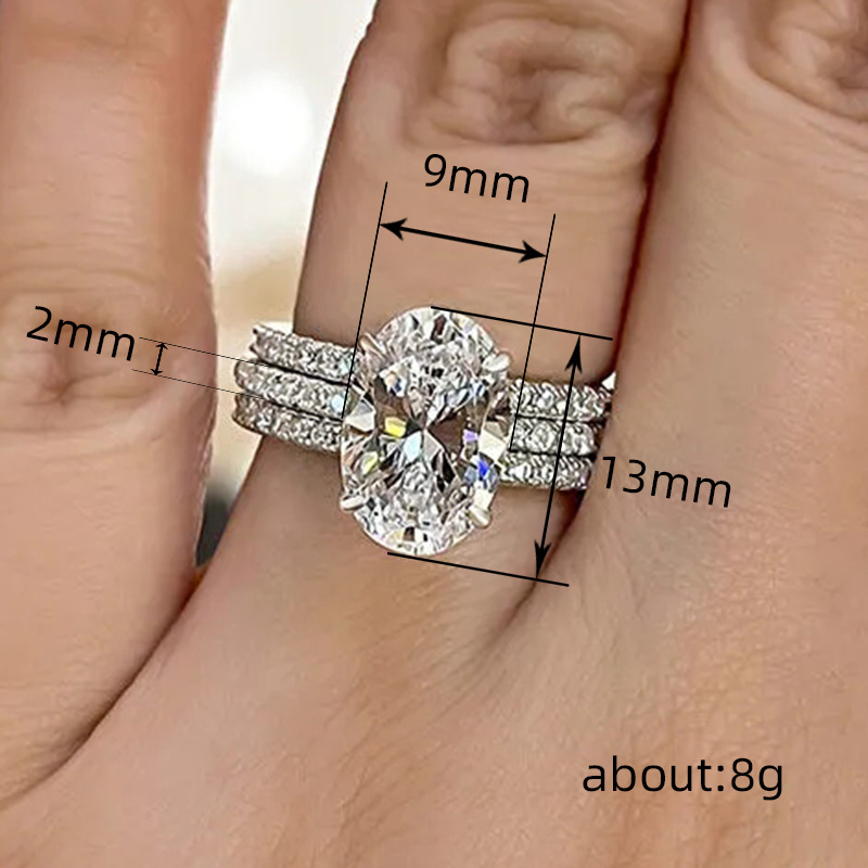 Cao Shi Luxurious Three-Piece Ring Set Wedding Engagement Geometric Jewelry Ring Super Shiny Ring