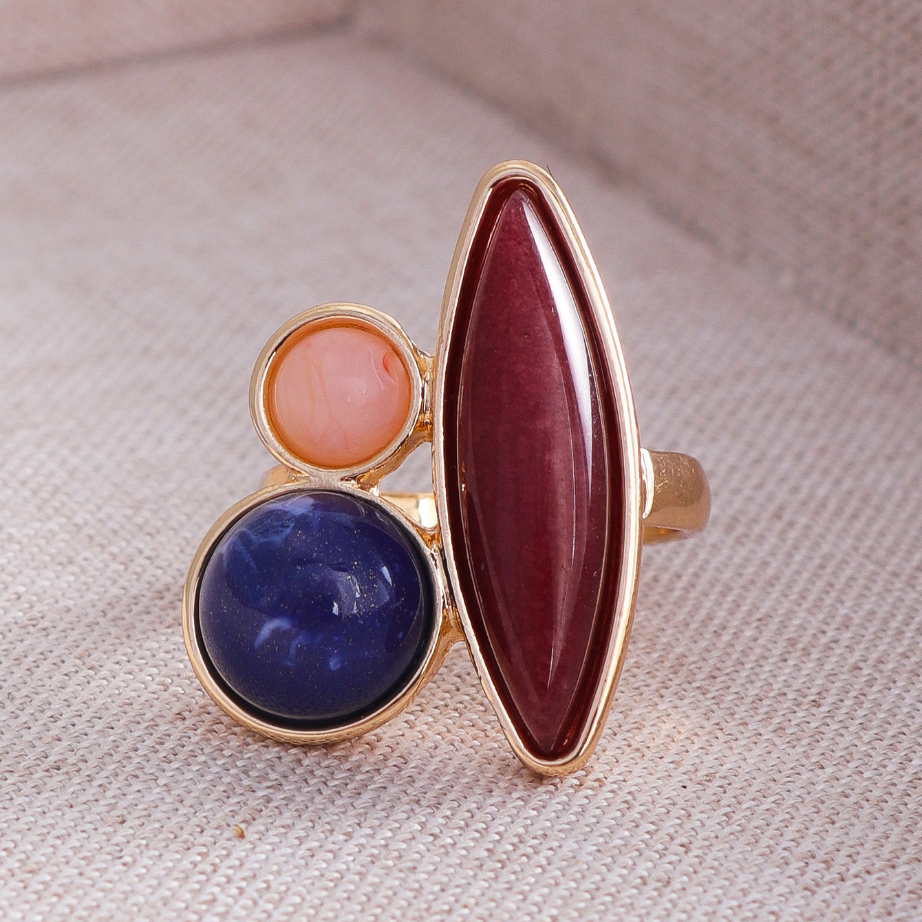 Original Design Wind Accessories Natural Stone Inlaid Metal Ring Women