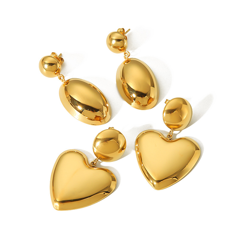 Design 18K Gold Heart Oval Earrings Women Stainless Steel Earrings