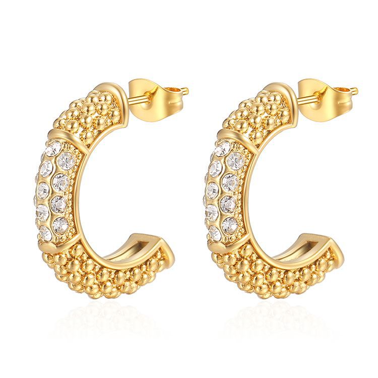 Glue diamond stainless steel earrings for women, set with zircon ear clips, ear accessories