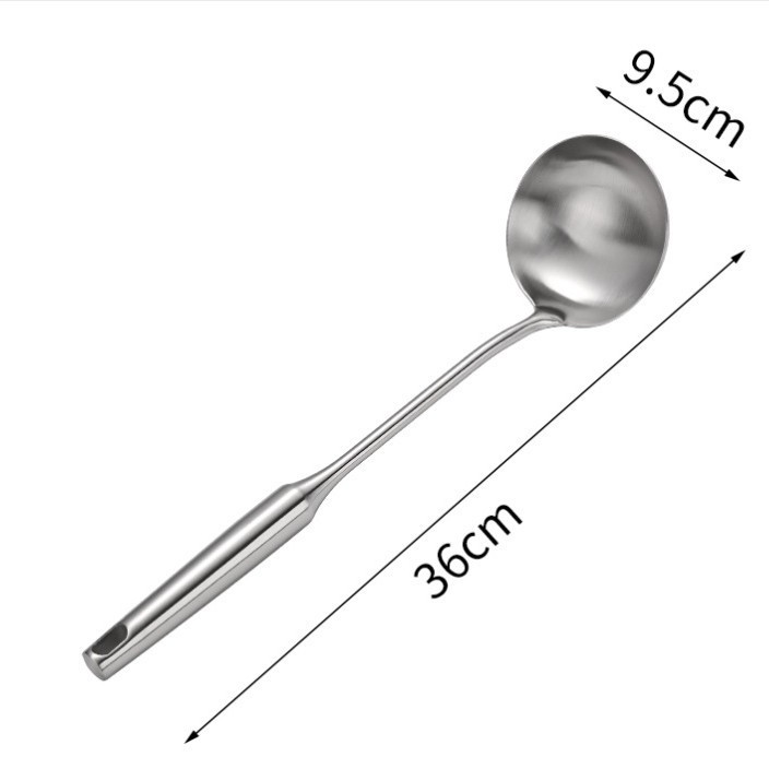 Stainless steel spatula with wooden handle, soup spoon, household kitchen anti-scalding cooking spatula, cooking utensil set