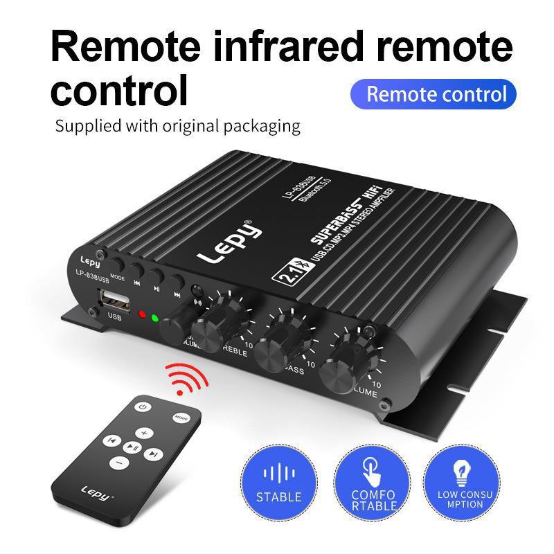 LEPY838 Bluetooth Subwoofer Amplifier, 12V Car Computer Desktop Speaker U Disk Lossless Music Player