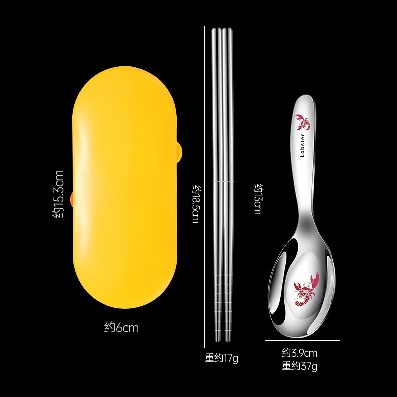 316L portable cutlery set cartoon spoon fork chopsticks three-piece student outdoor portable picnic spoon chopsticks