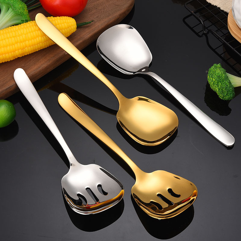 304 Stainless Steel Large Rice Spoon Public Spoon Home Long-Handle Serving Spoon Soup Spoon Strainer Spoon Small Frying Spoon Hotel Serving Spoon