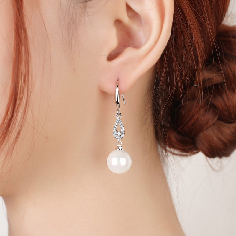 Diamond-set pearl earrings for women, water drop pearl earrings