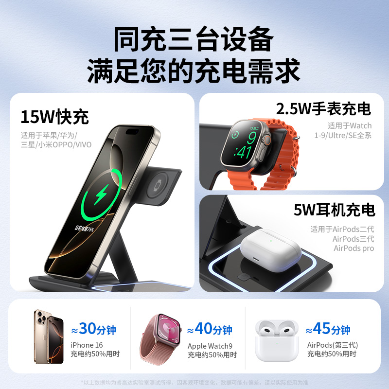 Three-in-one wireless charger phone stand compatible with Apple Watch Apple 7 charging dock fast magnetic charging