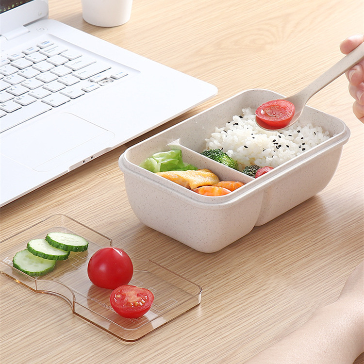 Japanese-style straw lunch box, portable meal set for students, microwave-safe, office workers' bento box with compartments