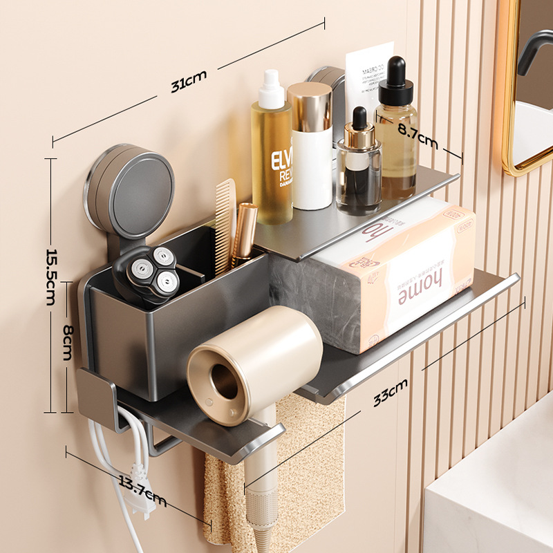 No-drilling Bathroom Hair Dryer Storage Bracket Toilet Wall-mounted Hair Dryer Cord Winder Tissue Hook Storage