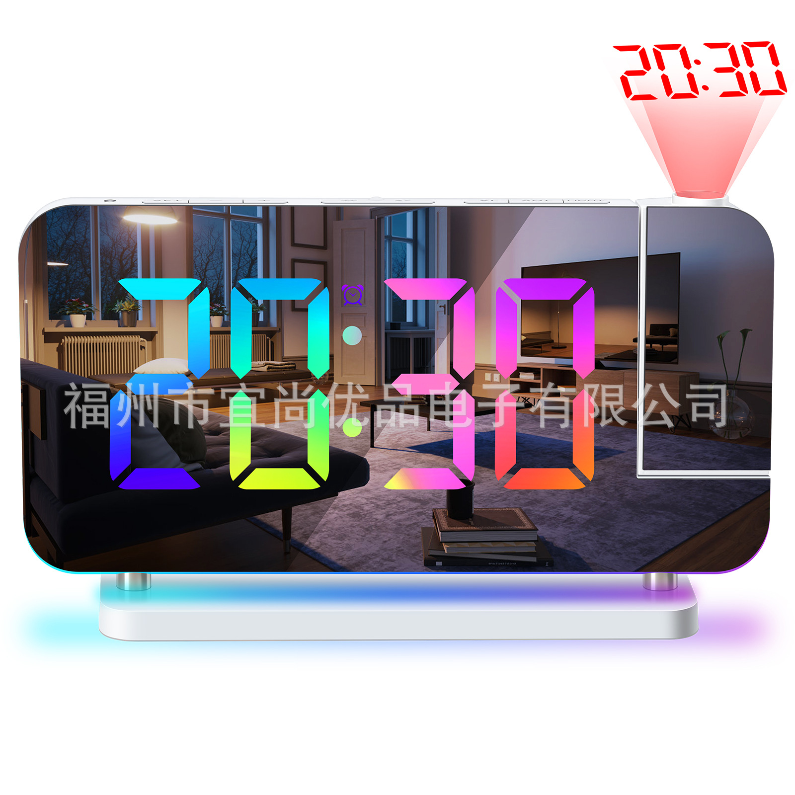 New RGB Colorful LED Electronic Clock Seven Color Night Light Alarm Clock Home Decoration Projection Clock