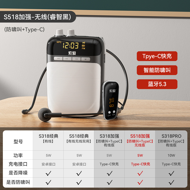 SOAIY S318 Mini Amplifier for Teachers Wireless Headset Microphone Teaching Lecture Loud Speaker