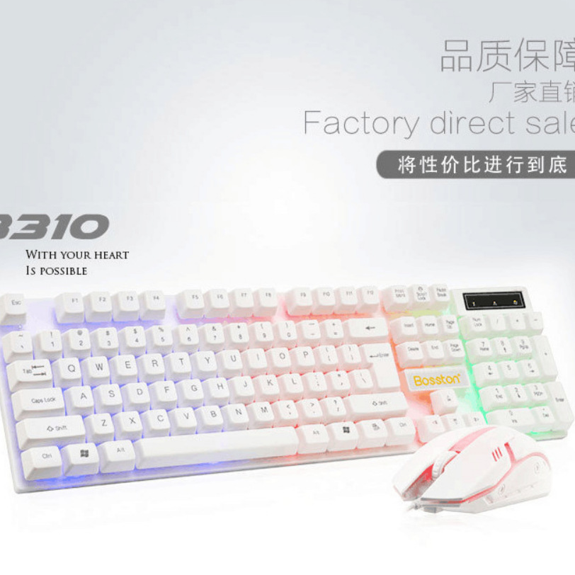 Boston Rainbow Backlit USB Wired Keyboard and Mouse Combo for DIY Assembly