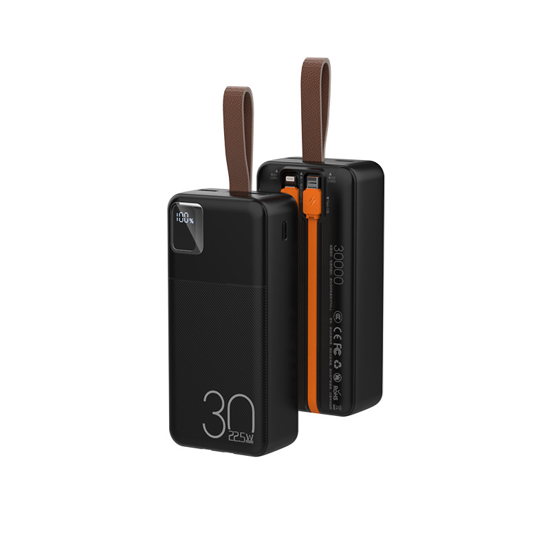 30000mAh power bank with 3C certification, dual cable support fast charging outdoor mobile power supply