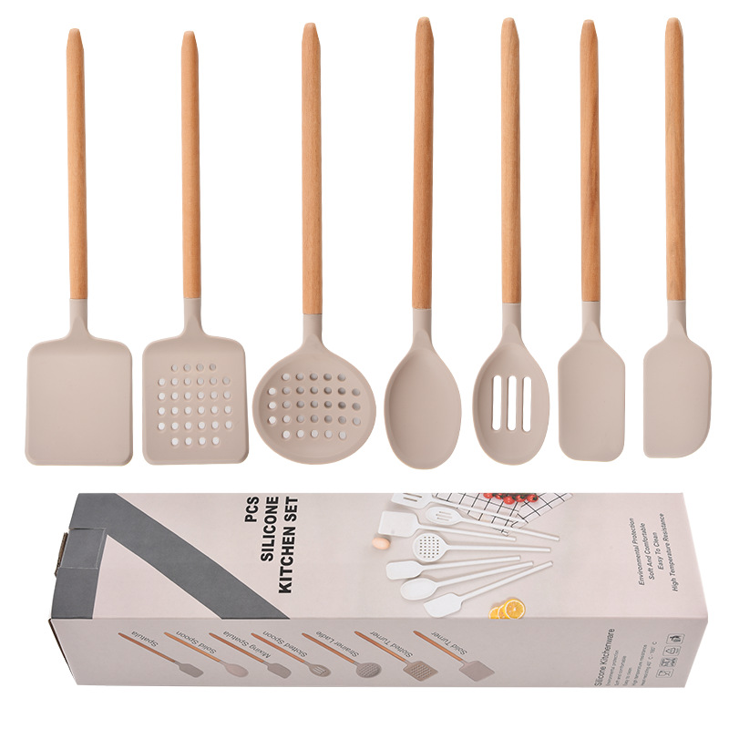2026 new kitchen silicone cookware set frying spatula soup spoon kitchen cooking spatula spoon 7-piece set