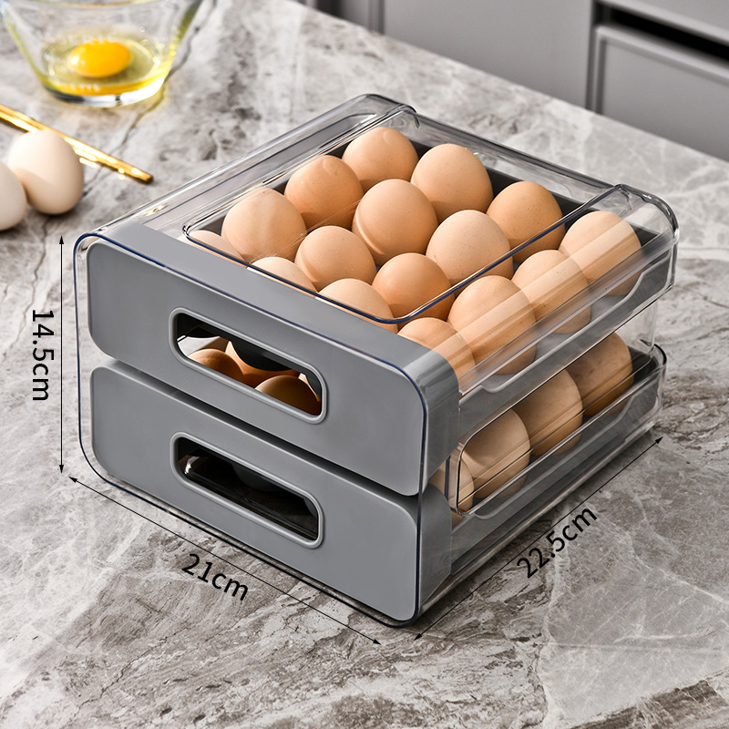 Refrigerator Egg Storage Box PET Transparent 32-Grid Double-Layer Drawer Type Egg Box Fresh-Keeping Box Kitchen Egg Box