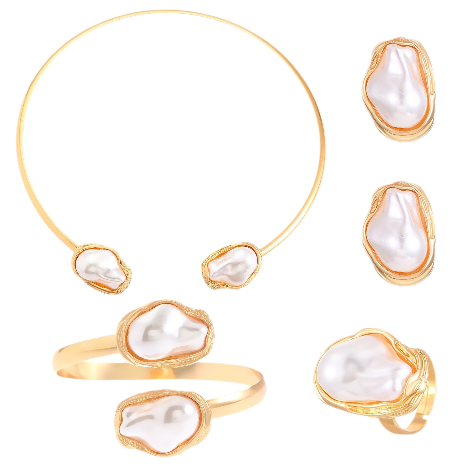 Irregular Baroque Pearl Jewelry Set Women Necklace Earrings Ring Bracelet Choker