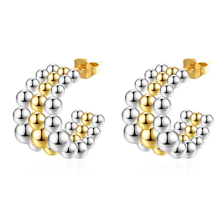 三线珠珠耳环间金MS-650