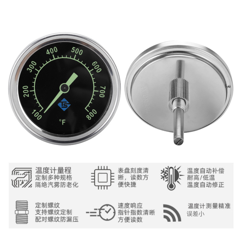 Pointer Type Stainless Steel BBQ Grill Oven Industrial Thermometer Boiler Disc Axial Bimetallic Thermometer