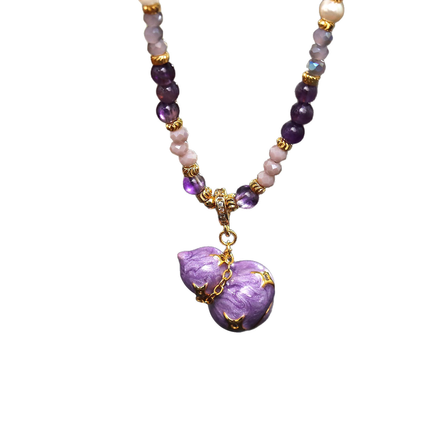 Enamel Purple Gourd Pendant Beaded Necklace Accessories Women Long Pearl Sweater Chain New Chinese Style Necklace Accessories