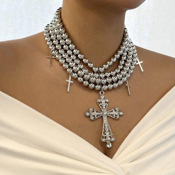 New Exaggerated Irregular Love Pendant Necklace Simple Round Bead Necklace